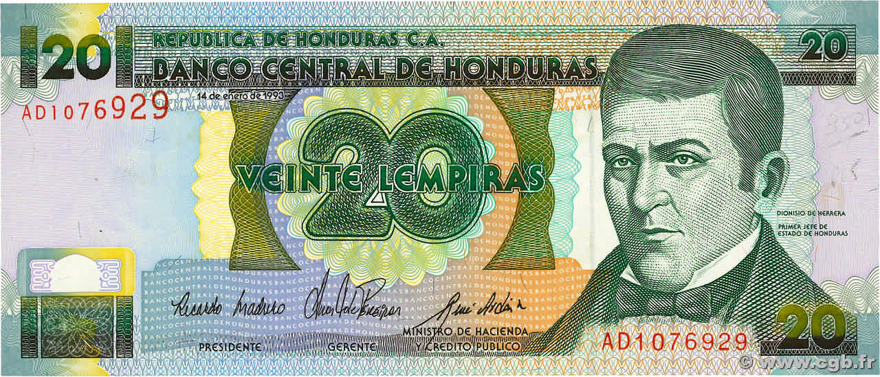 20 Lempiras HONDURAS  1993 P.073a FDC