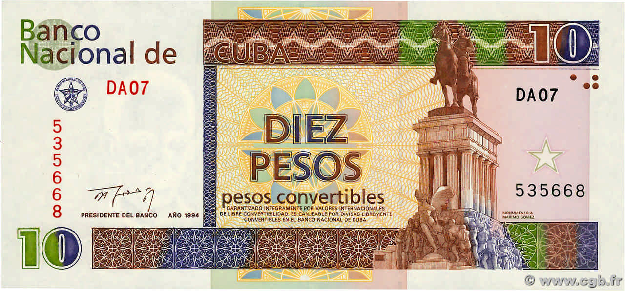 10 Pesos Convertibles CUBA  1994 P.FX40 SUP