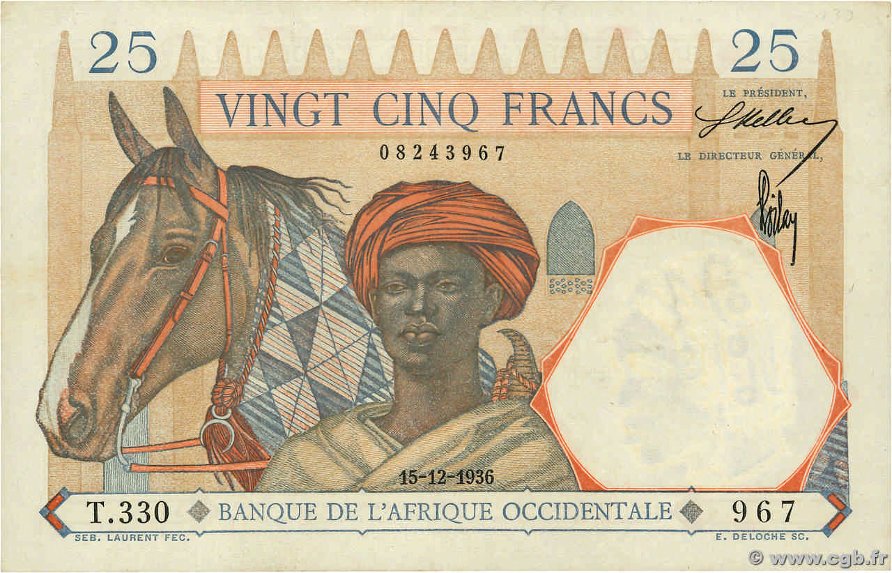 25 Francs FRENCH WEST AFRICA  1936 P.22 BB