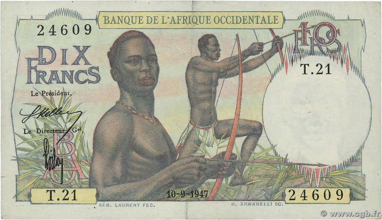 10 Francs FRENCH WEST AFRICA  1947 P.37 MBC+