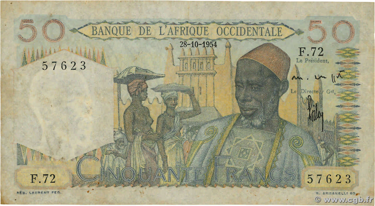 50 Francs AFRIQUE OCCIDENTALE FRANÇAISE (1895-1958)  1954 P.39 TB