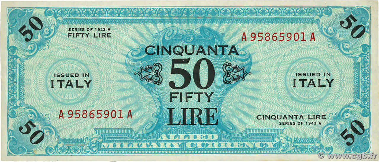50 Lire ITALIA  1943 PM.20a EBC