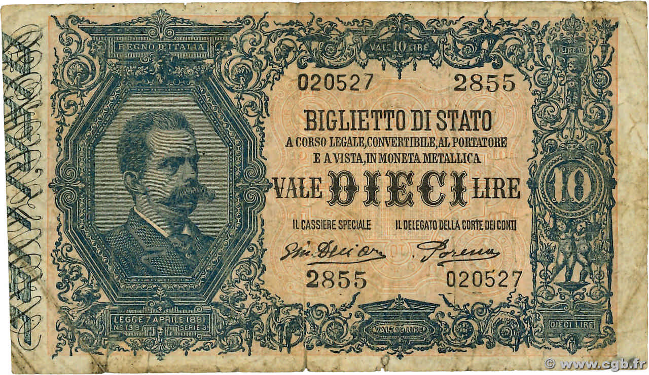 10 Lire ITALIE  1918 P.020gx TB