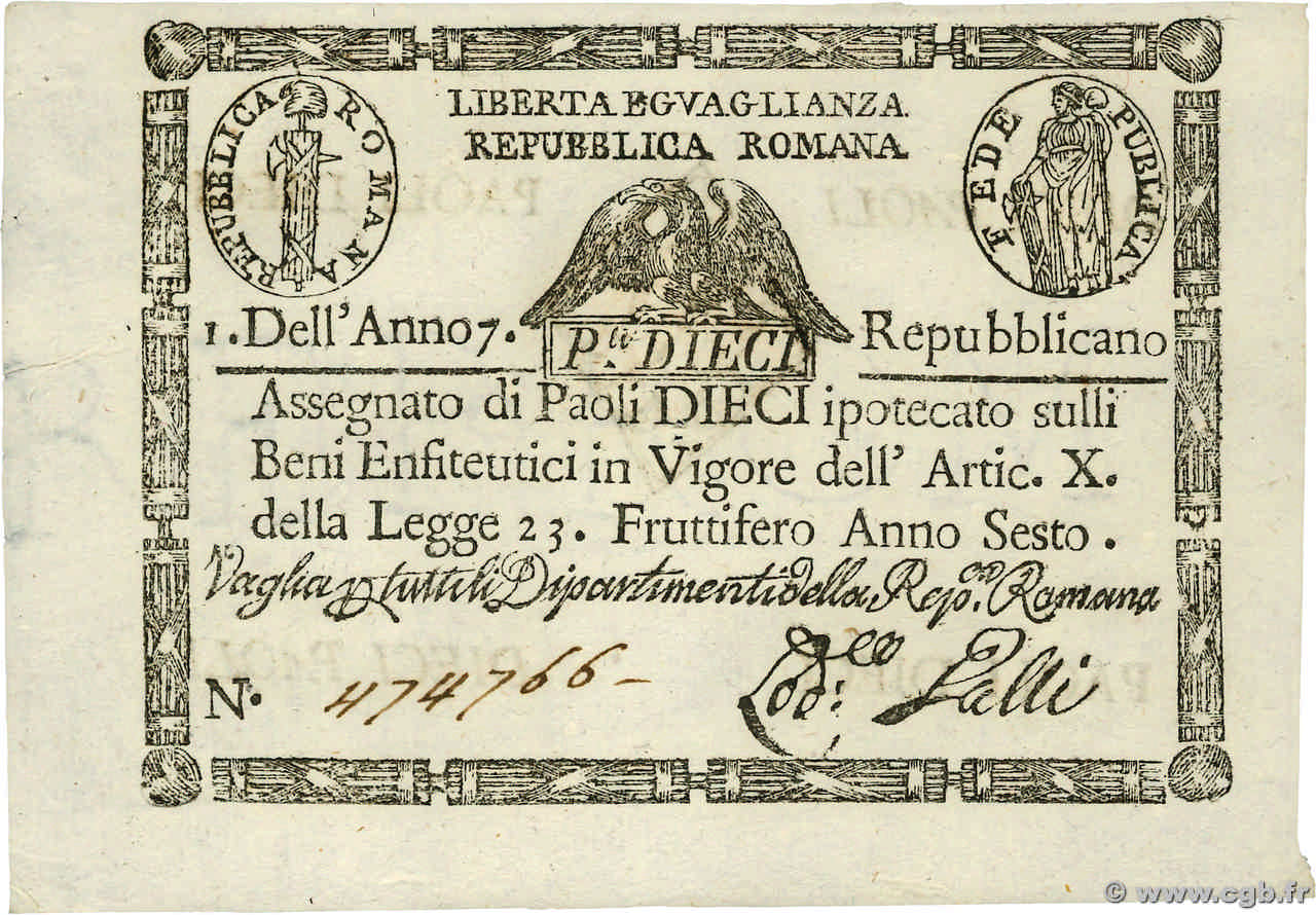 10 Paoli ITALY  1798 PS.540d XF