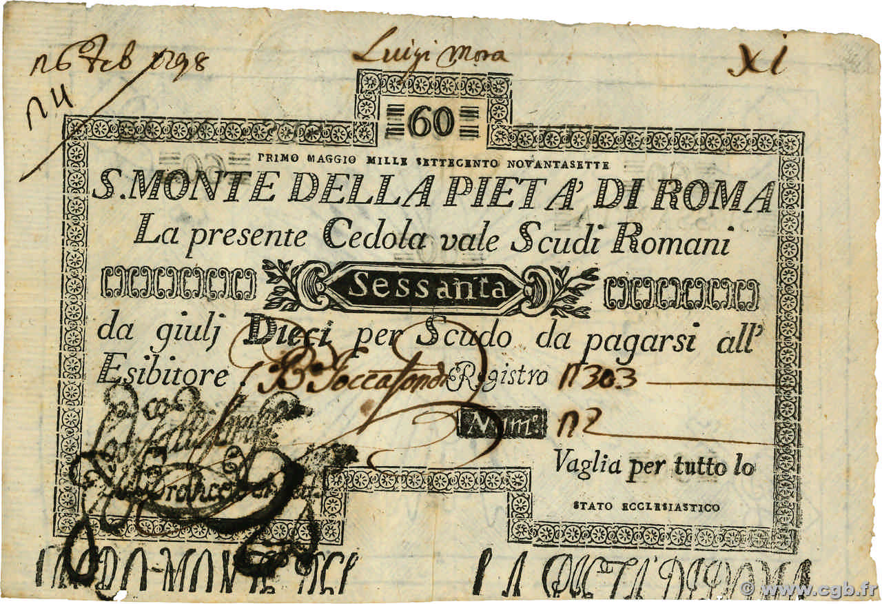 60 Scudi ITALY  1786 PS.350 VF