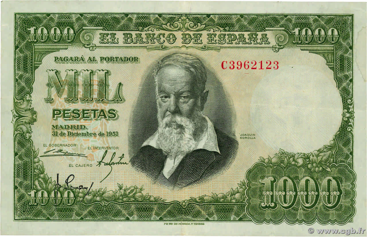1000 Pesetas ESPAÑA  1951 P.143a MBC