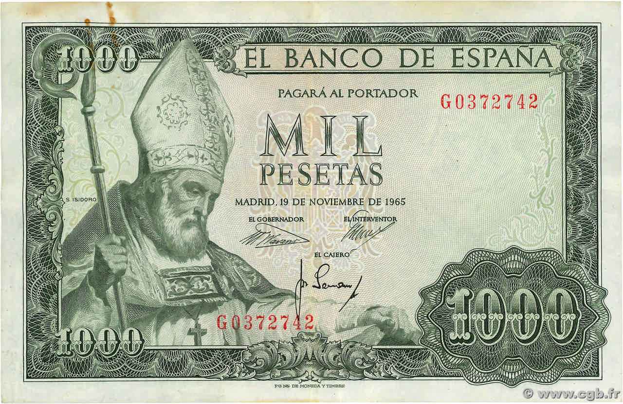 1000 Pesetas ESPAÑA  1965 P.151 MBC