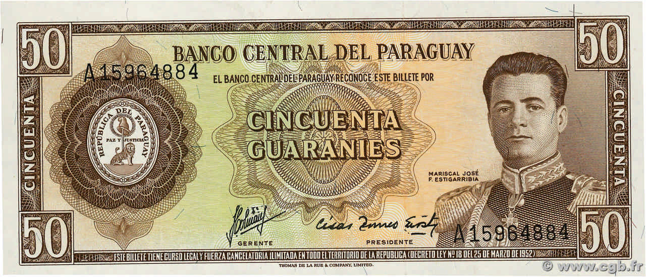 50 Guaranies PARAGUAY  1963 P.197b ST