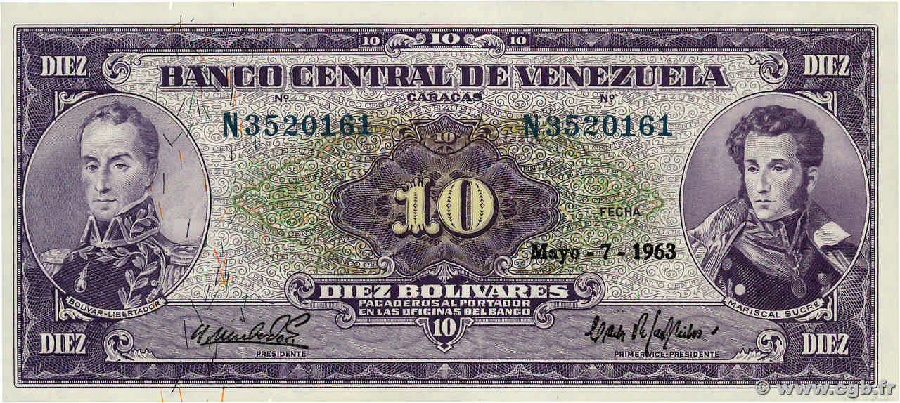 10 Bolivares VENEZUELA  1963 P.045a FDC