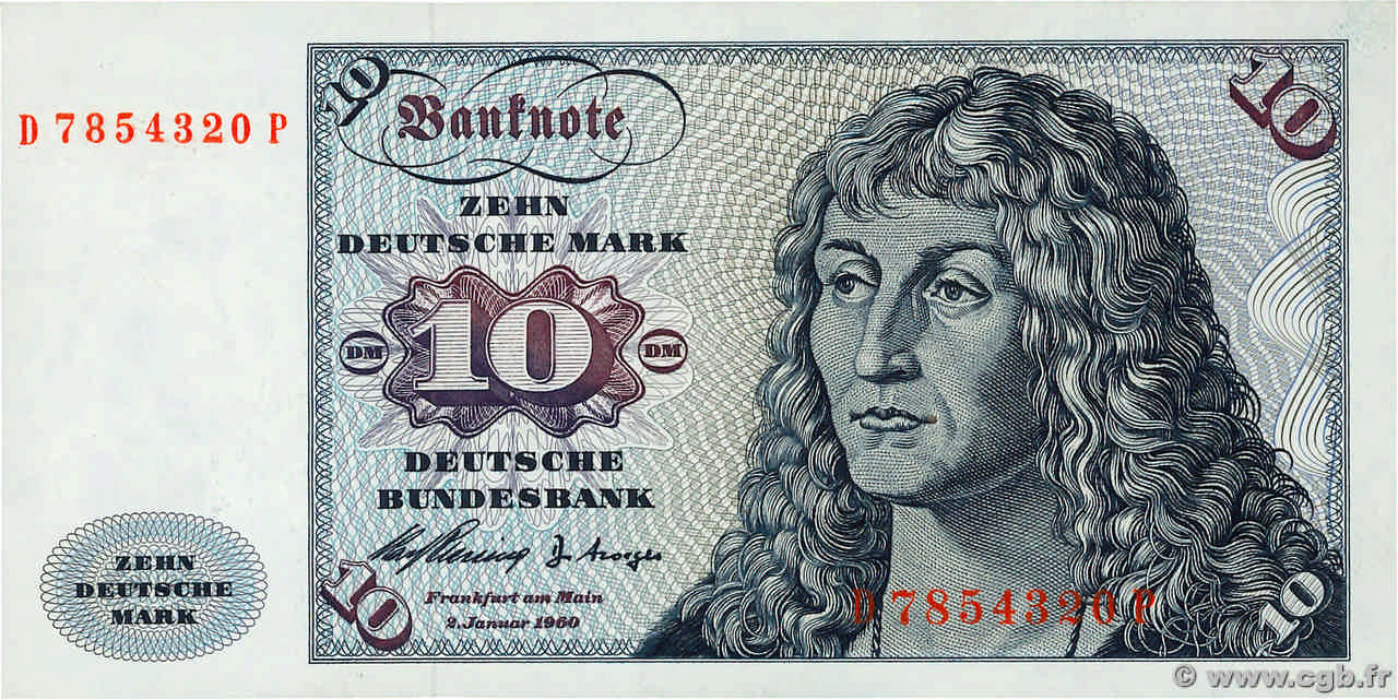10 Deutsche Mark GERMAN FEDERAL REPUBLIC  1960 P.19a EBC