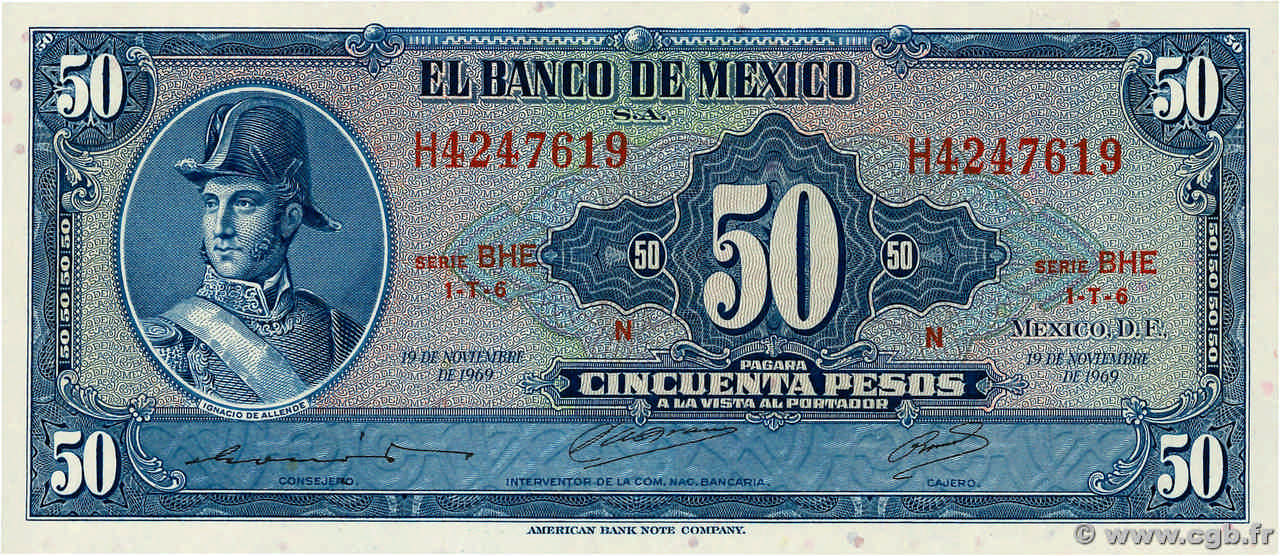50 Pesos MEXICO  1969 P.049r FDC