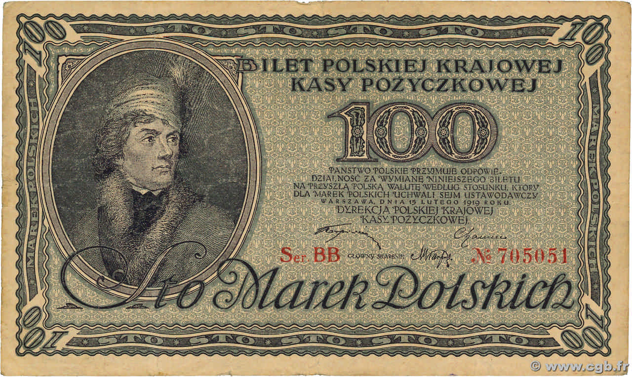 100 Marek POLONIA  1919 P.017b BB