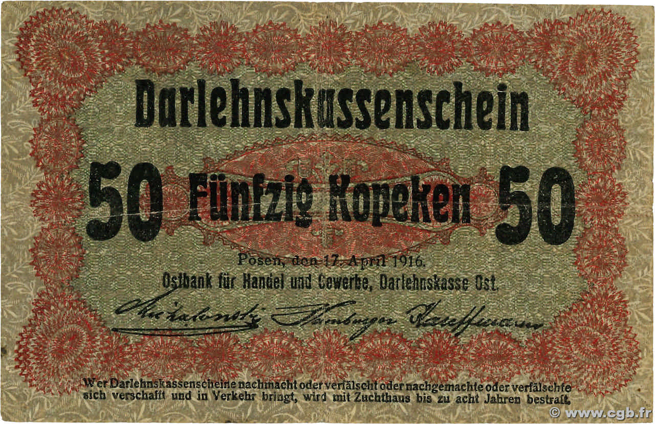 50 Kopeken ALLEMAGNE Posen 1916 P.R121c TB