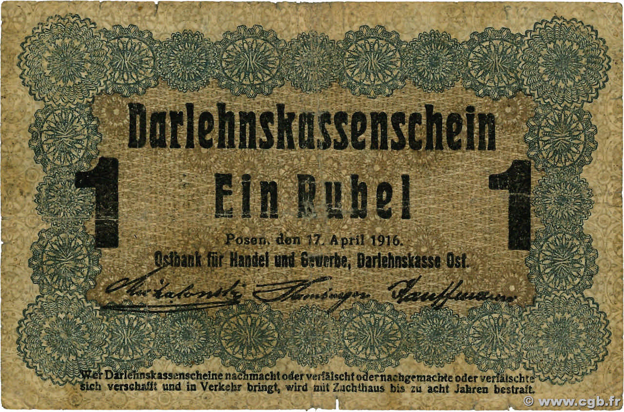 1 Rubel ALLEMAGNE Posen 1916 P.R122c TB