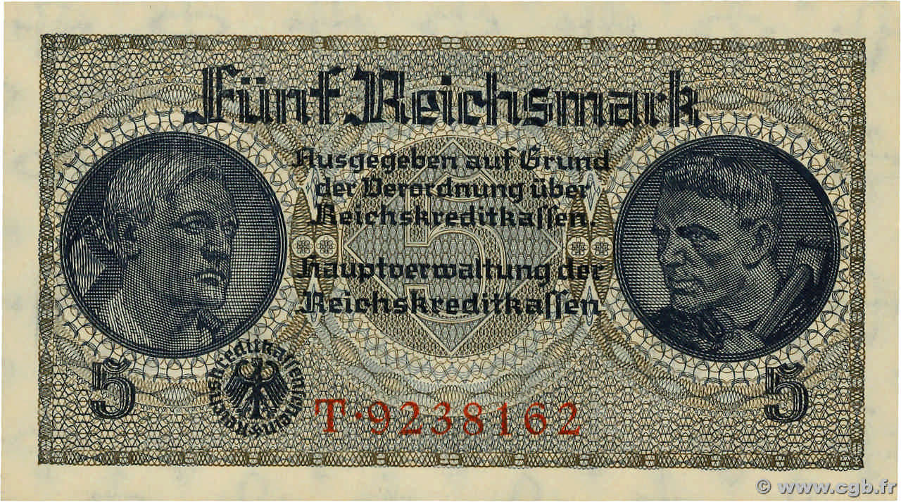 5 Reichsmark ALLEMAGNE  1940 P.R138a NEUF