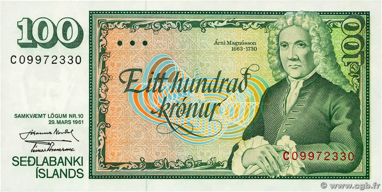 100 Kronur ISLAND  1961 P.50a ST