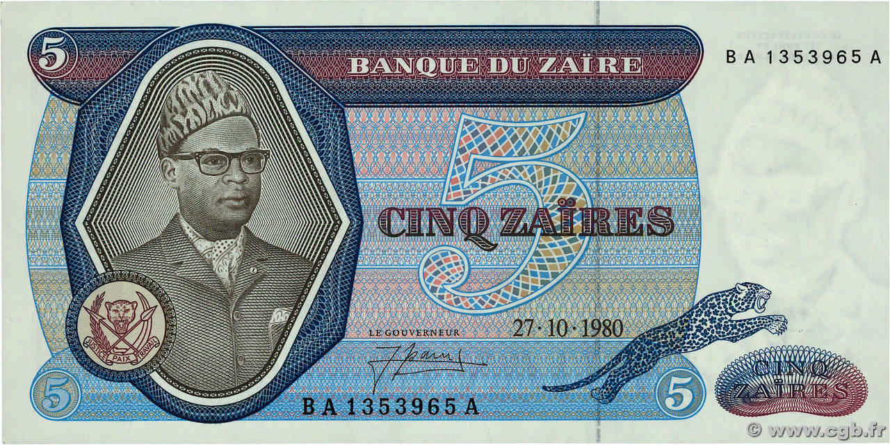 5 Zaïres ZAÏRE  1980 P.22b NEUF