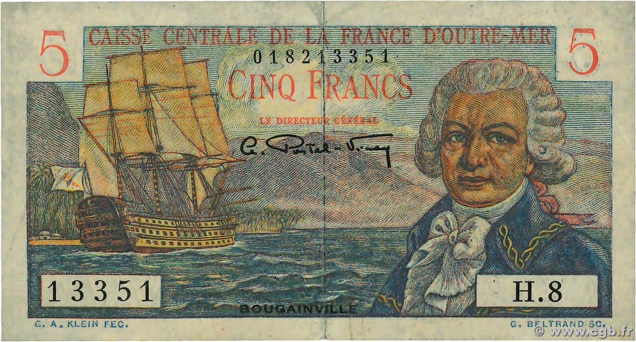 5 Francs Bougainville CCFOM AFRIQUE ÉQUATORIALE FRANÇAISE  1947 A.129a TTB