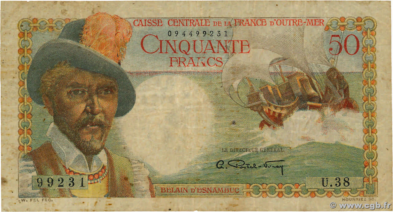50 Francs Belain d Esnambuc AFRIQUE ÉQUATORIALE FRANÇAISE  1946 P.23 BC