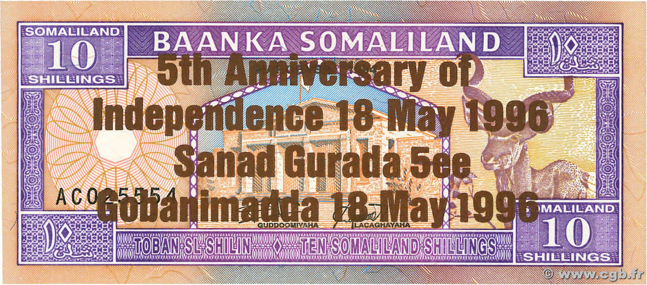 10 Schillings Commémoratif SOMALILAND  1994 P.09a NEUF