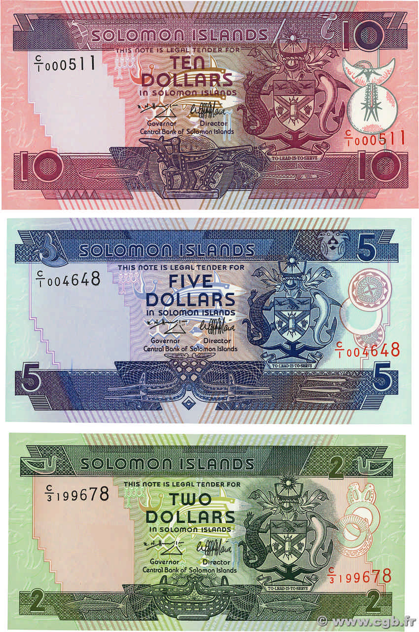 2 5 et 10 Dollars Lot SOLOMON ISLANDS  1997 P.18 P.19 P.20 UNC
