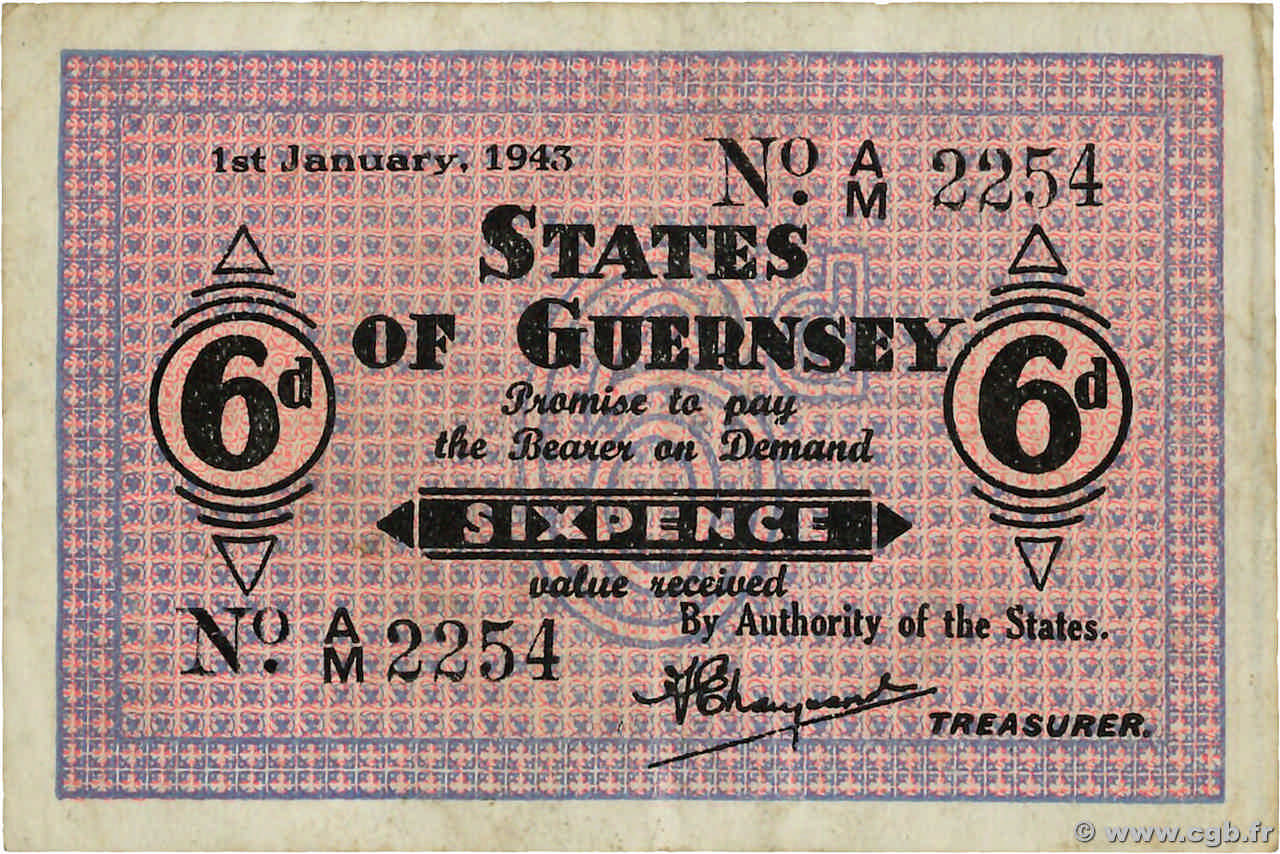6 Pence GUERNSEY  1943 P.28 VF