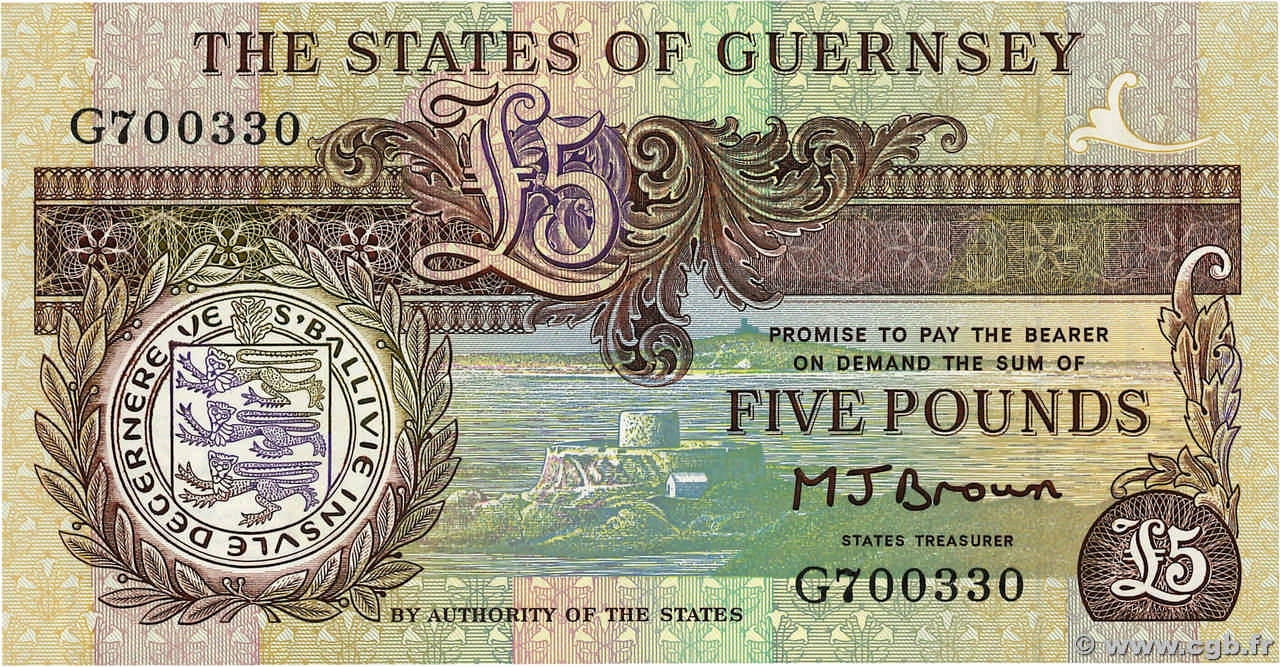 5 Pounds GUERNSEY  1990 P.53a UNC