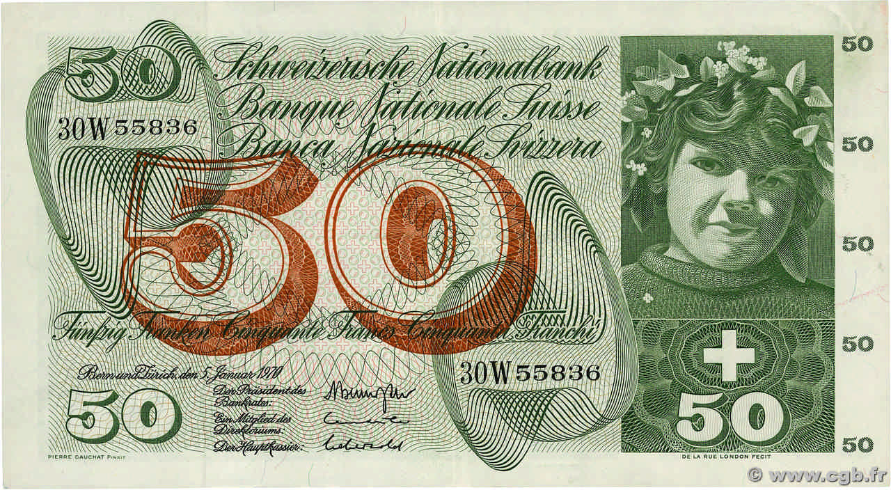 50 Francs SUISSE  1970 P.48j VF+