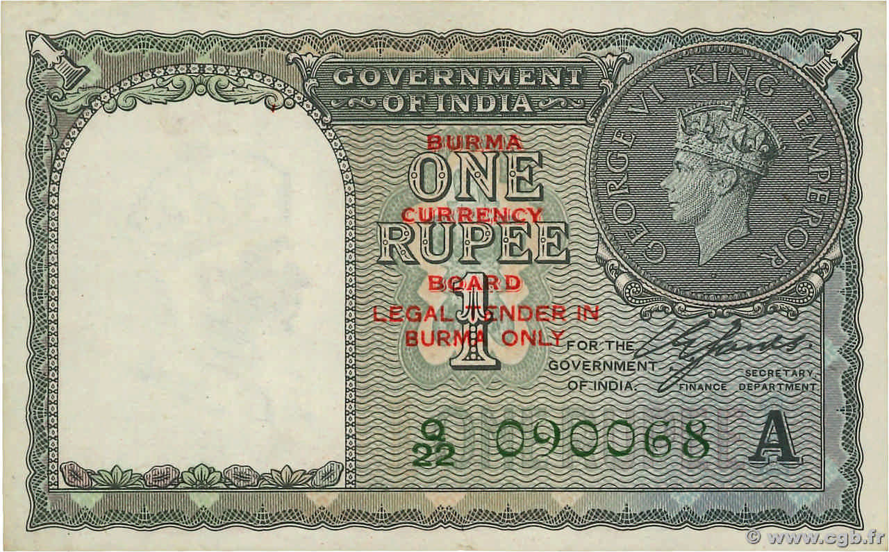 1 Rupee BURMA (SEE MYANMAR)  1940 P.30 AU