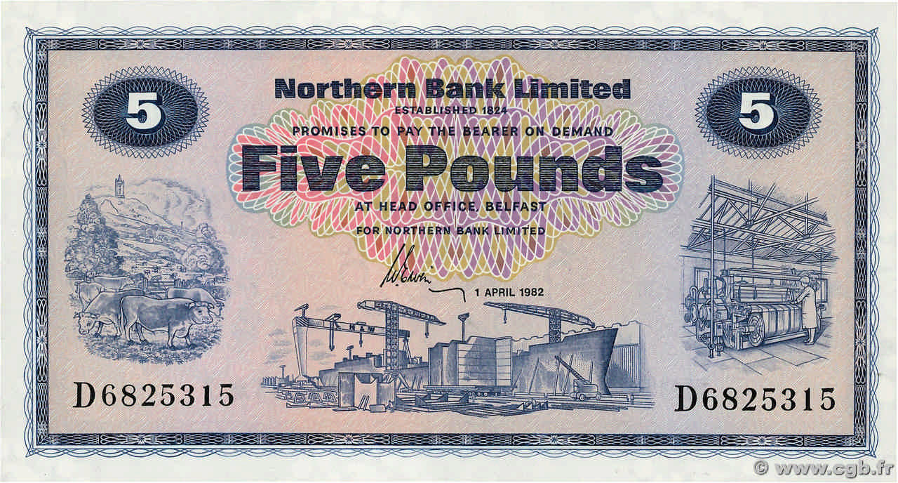 5 Pounds NORTHERN IRELAND  1982 P.188d ST