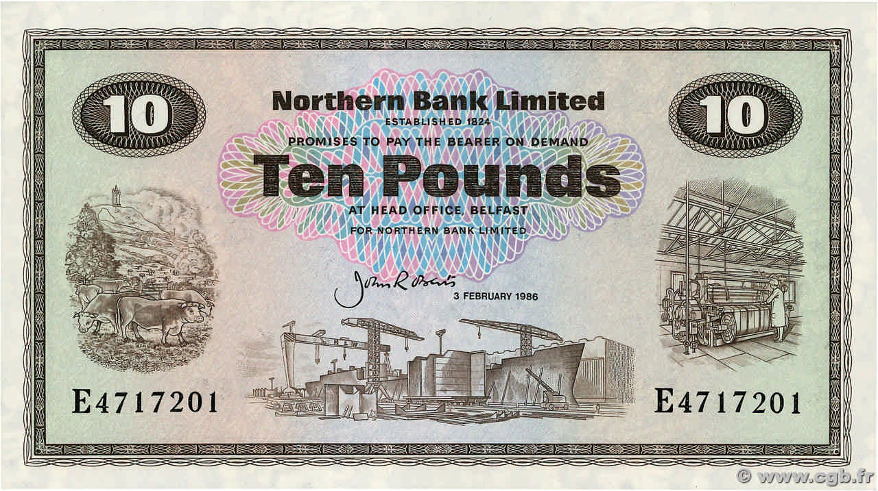 10 Pounds NORTHERN IRELAND  1986 P.189e ST