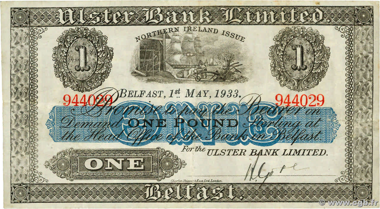 1 Pound NORTHERN IRELAND  1933 P.306 MBC