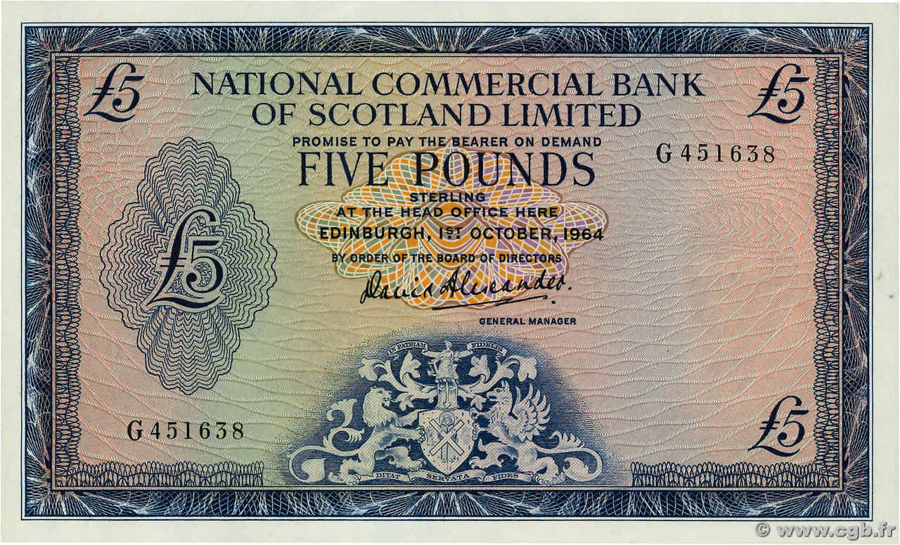 5 Pounds SCOTLAND  1964 P.272a q.FDC