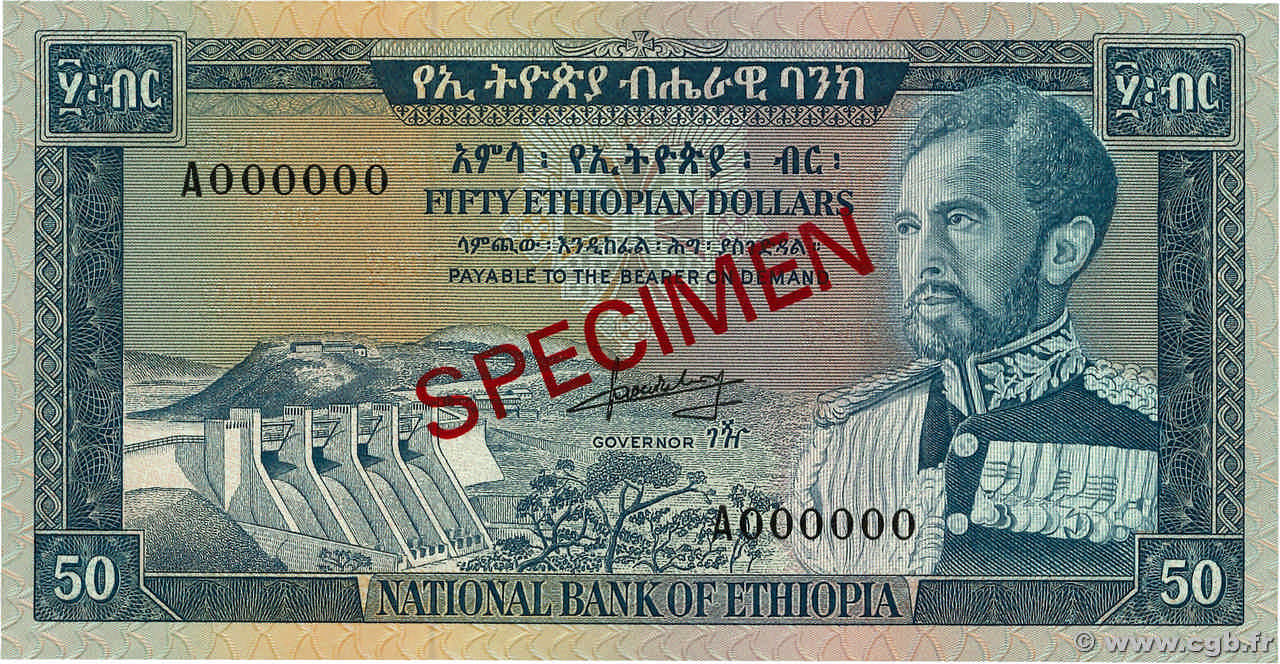 50 Dollars Spécimen ETHIOPIA  1966 P.28s UNC