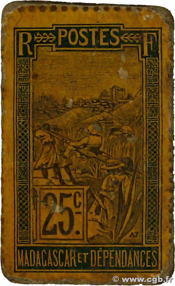 25 Centimes Zébu MADAGASCAR  1916 P.030 MB