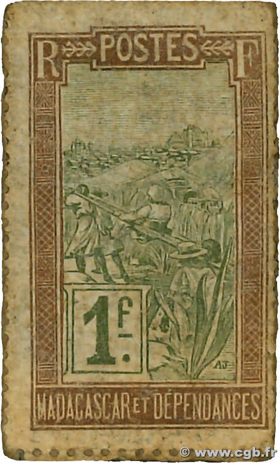 1 Franc MADAGASCAR  1916 P.033D BB