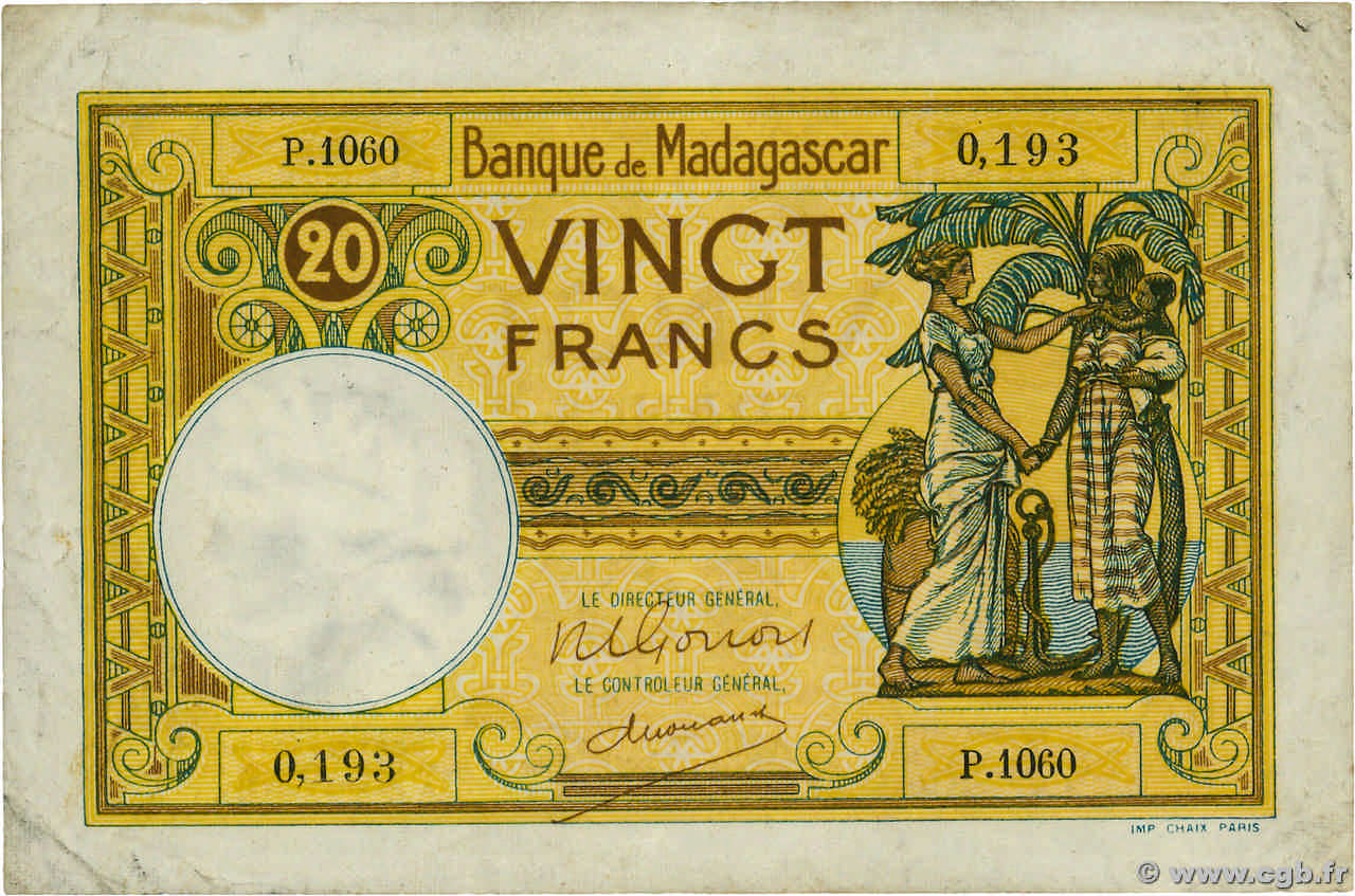 20 Francs MADAGASCAR  1948 P.037 VF