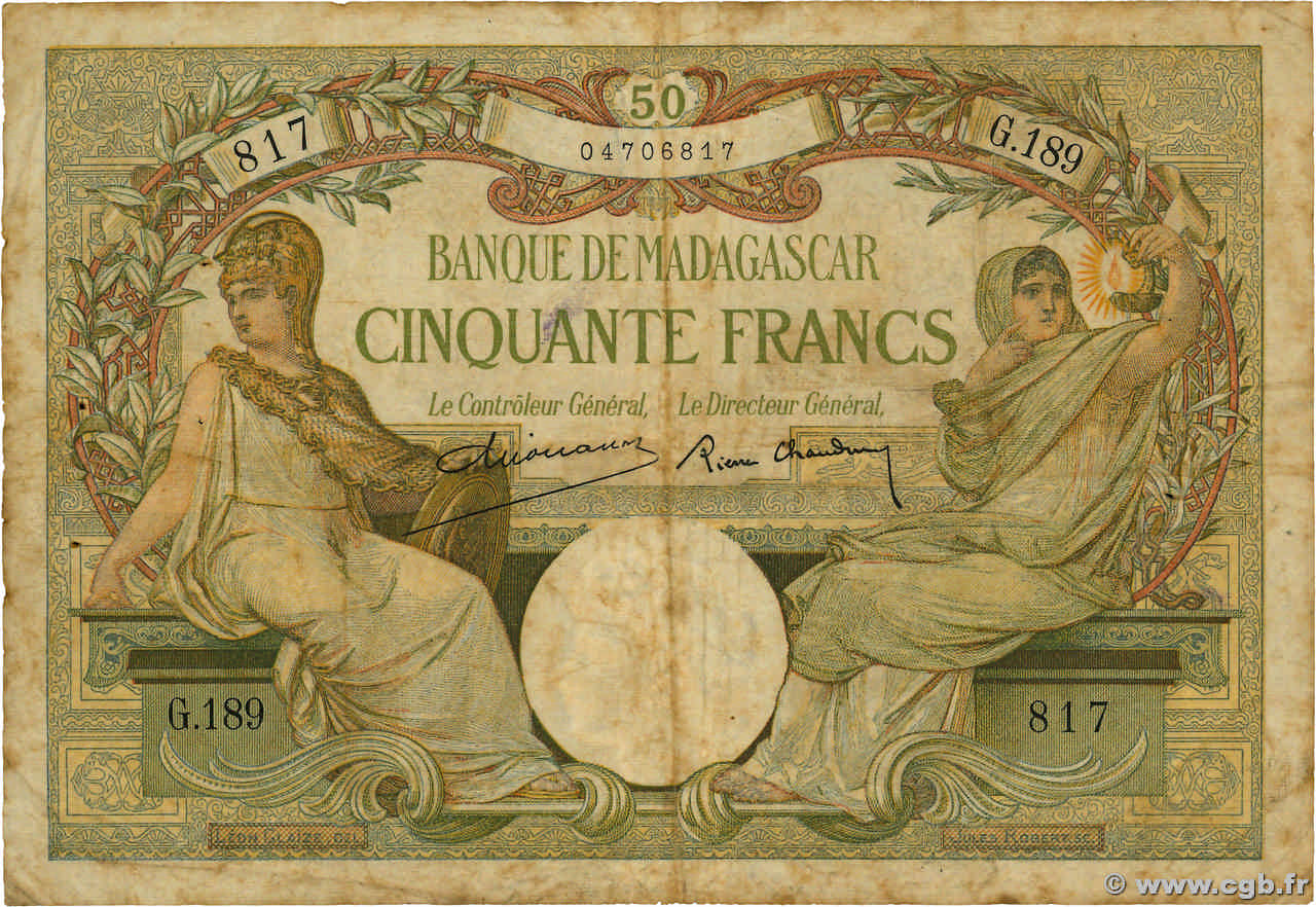 50 Francs MADAGASCAR  1937 P.038 F