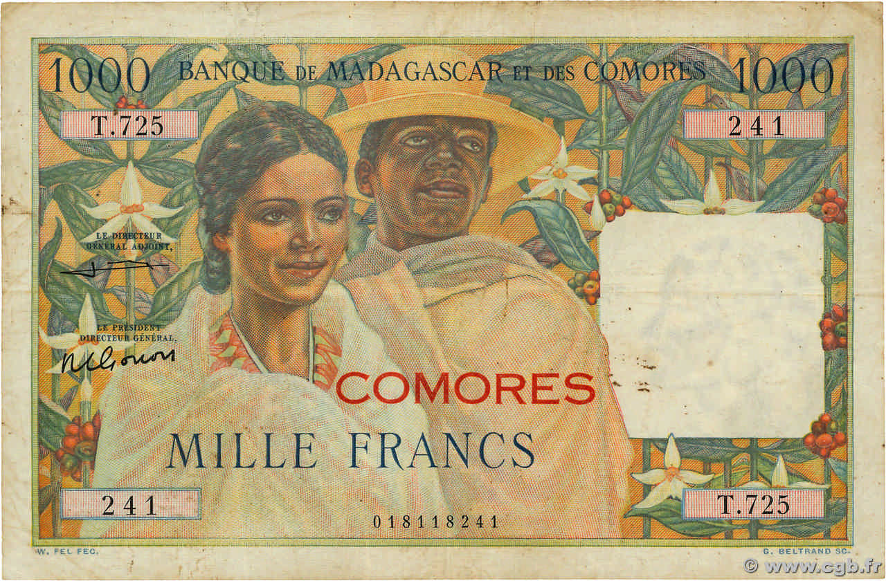 1000 Francs COMORE  1963 P.05b q.BB