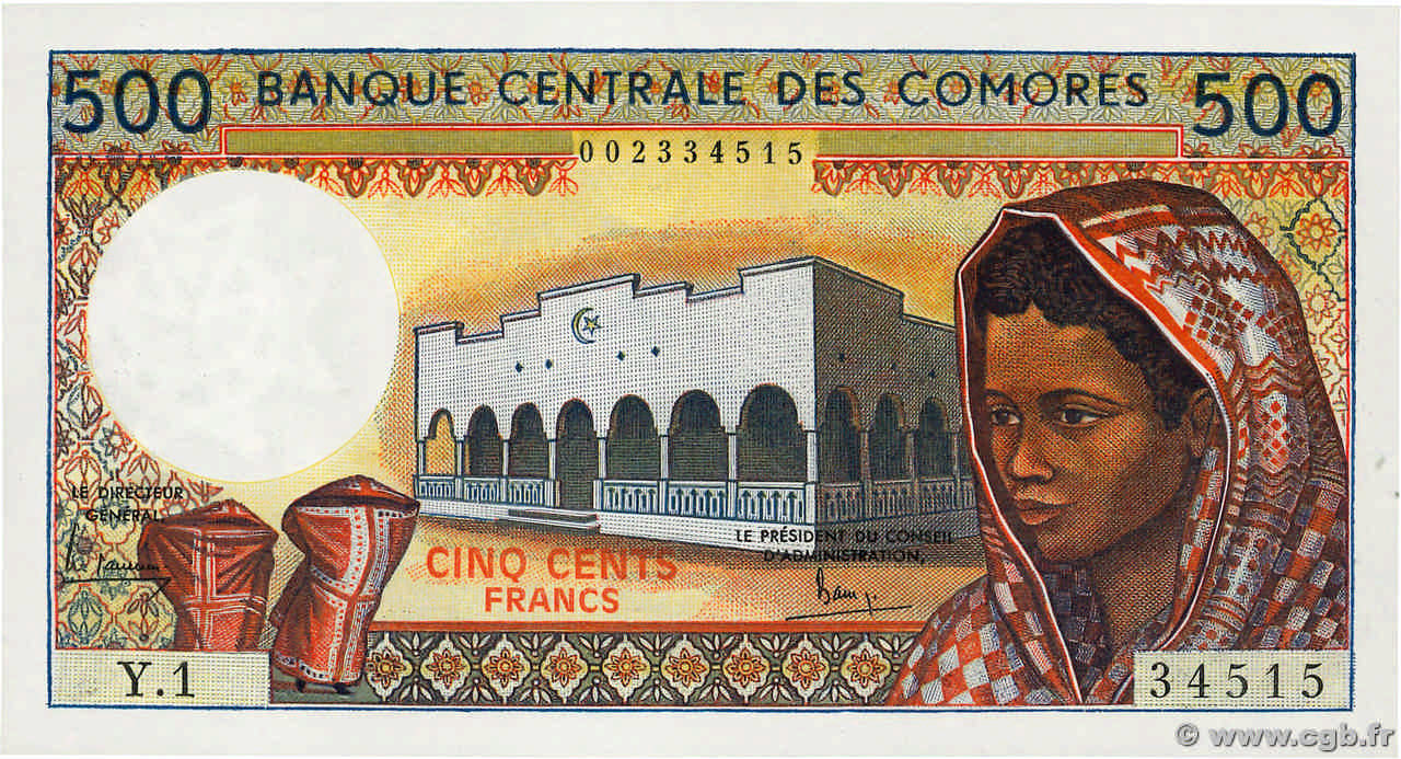 500 Francs KOMOREN  1986 P.10a1 ST