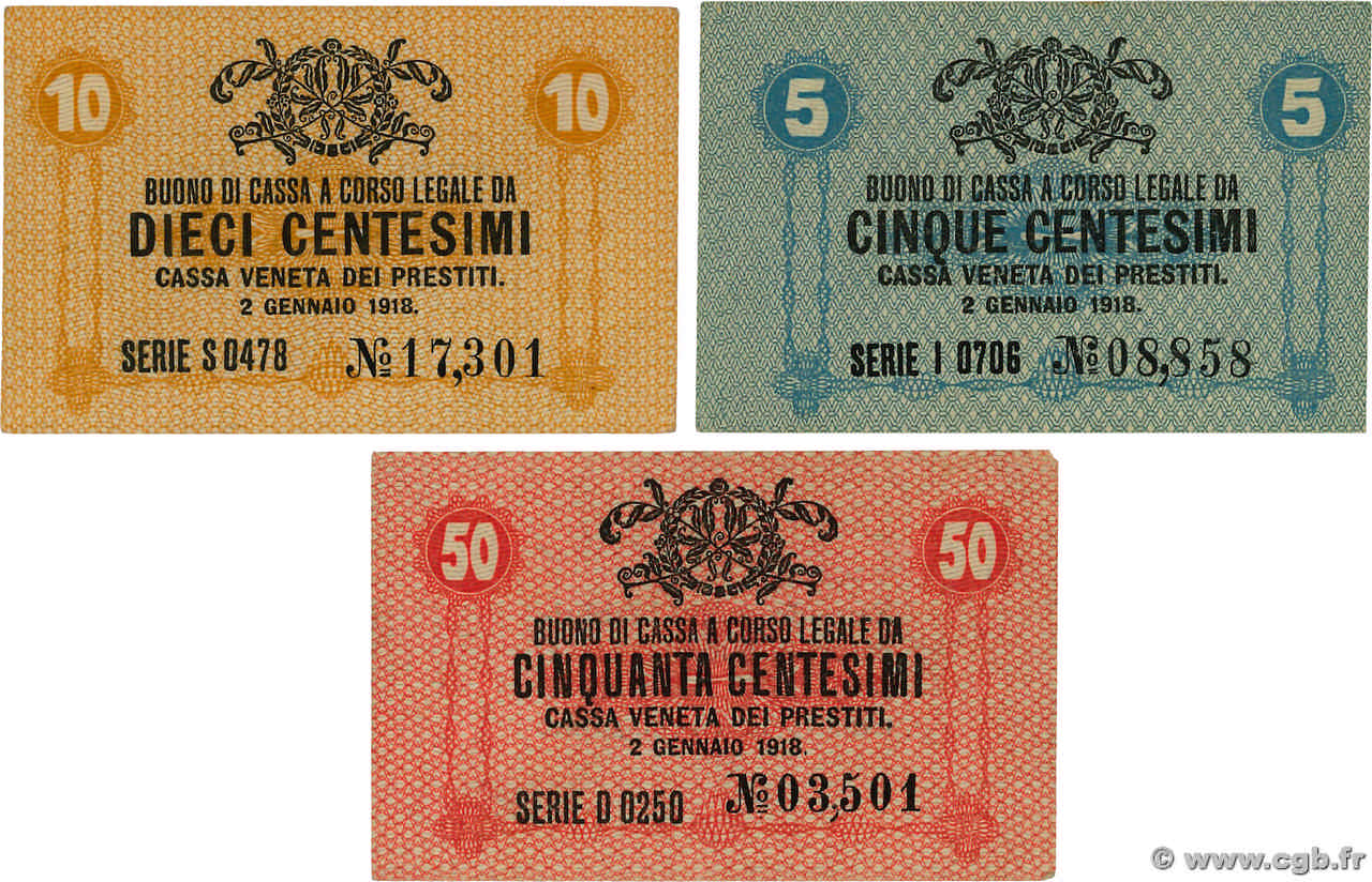5 au 50 Centesimi Lot ITALIA  1918 PM.01 au PM.03 SPL a AU