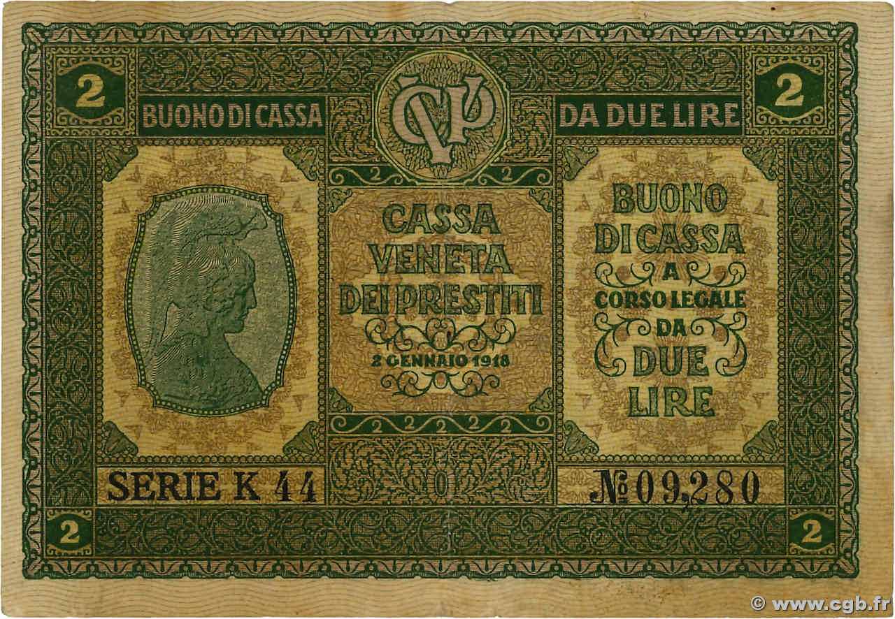 2 Lire ITALIEN  1918 PM.05 SS