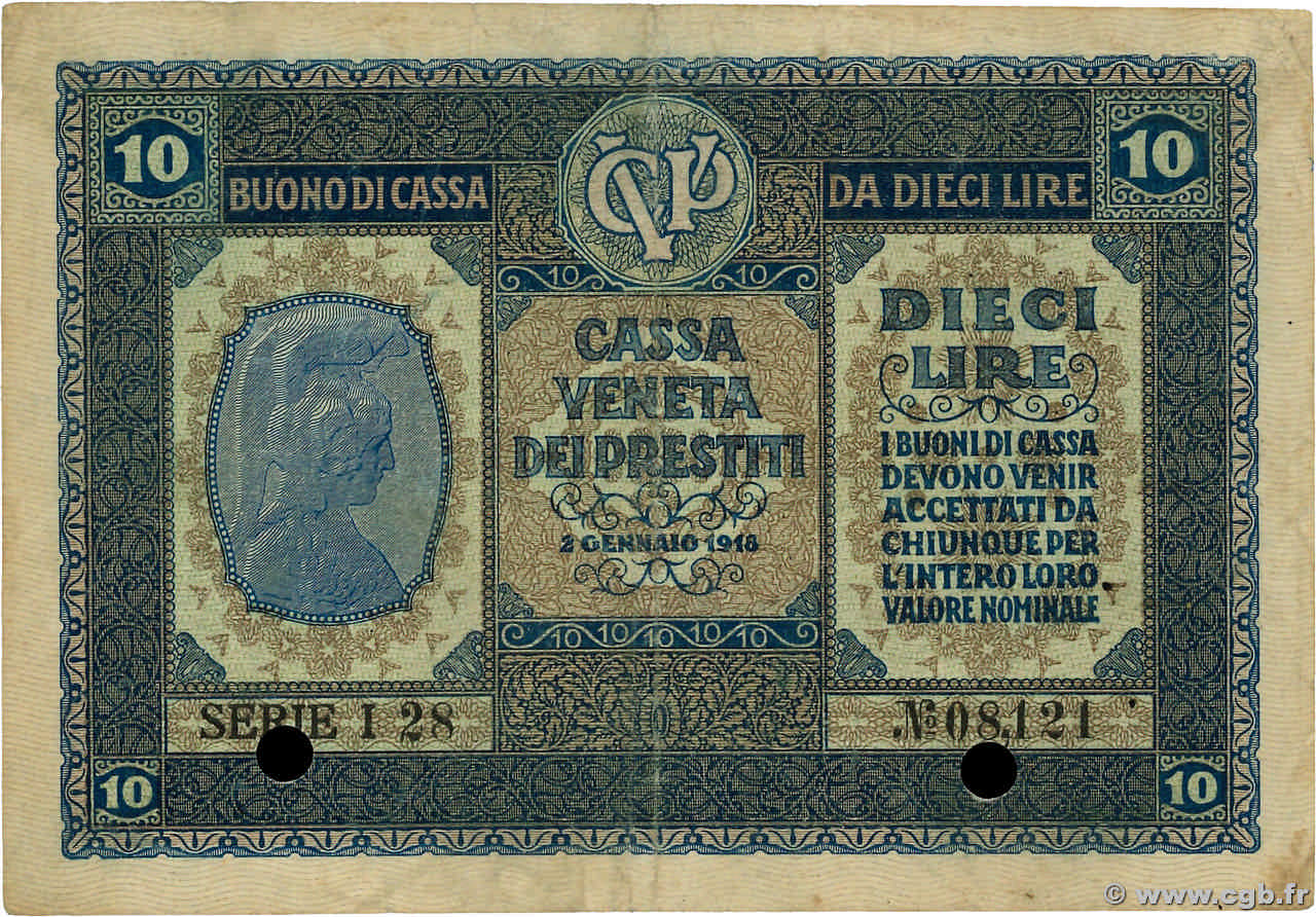 10 Lire Annulé ITALIE  1918 PM.06 TTB