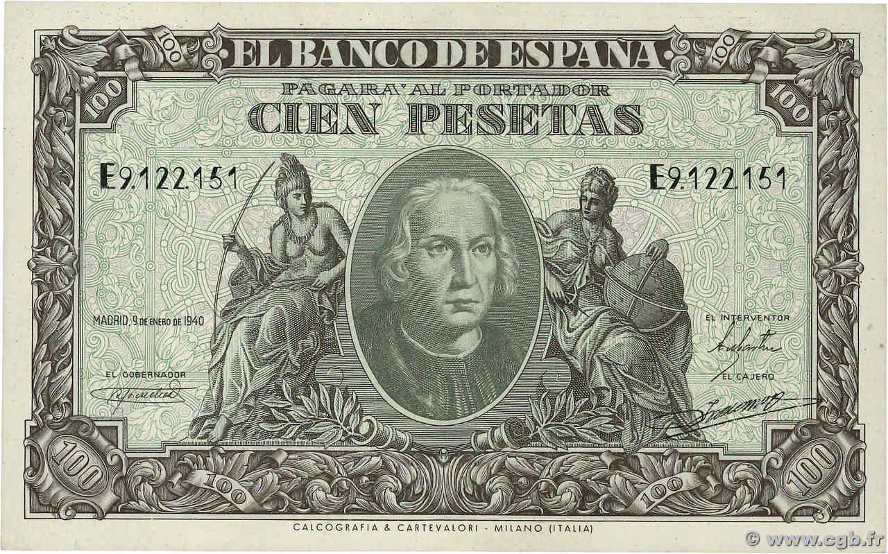 100 Pesetas ESPAGNE  1940 P.118a pr.TTB