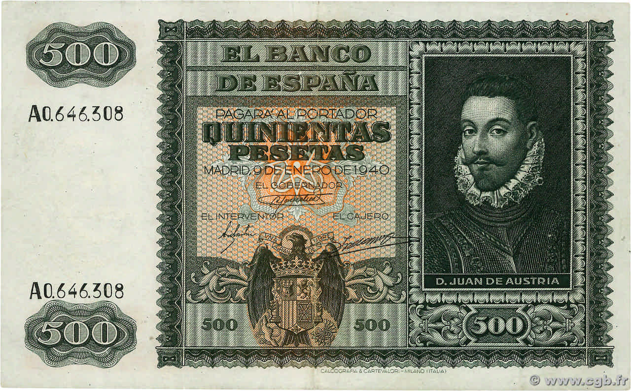 500 Pesetas SPAIN  1940 P.119a VF