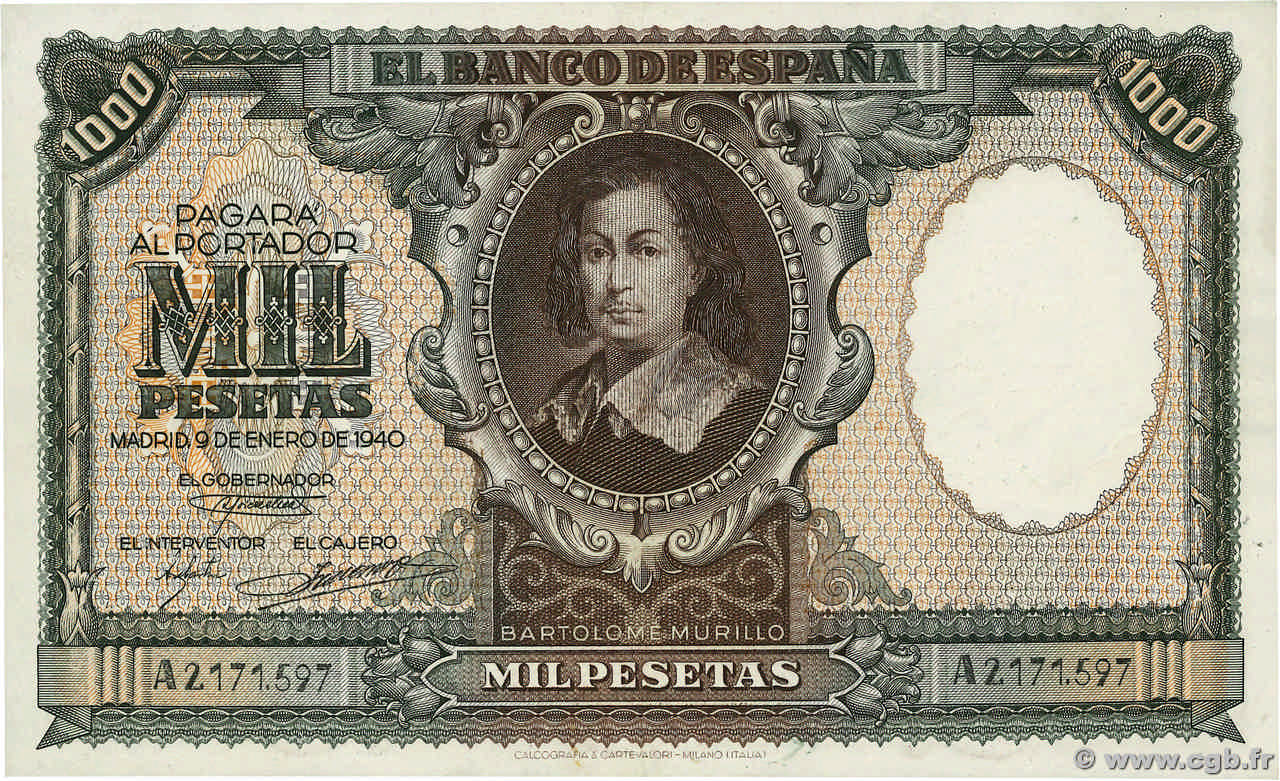 1000 Pesetas ESPAGNE  1940 P.120a TTB