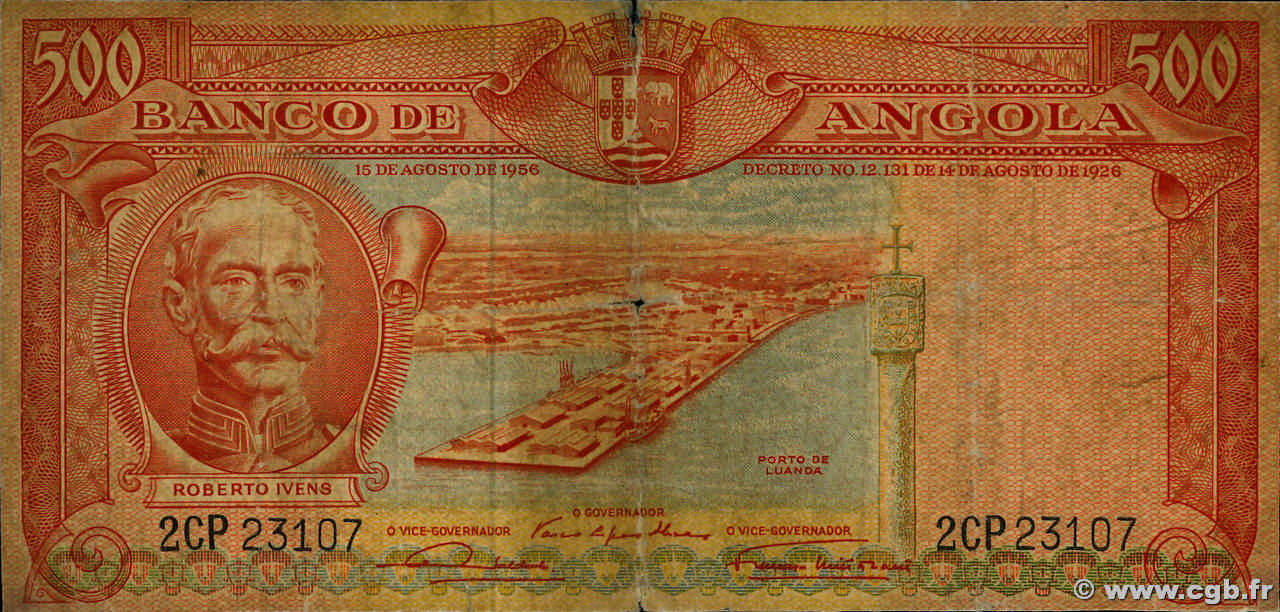 500 Escudos ANGOLA  1956 P.090 B+