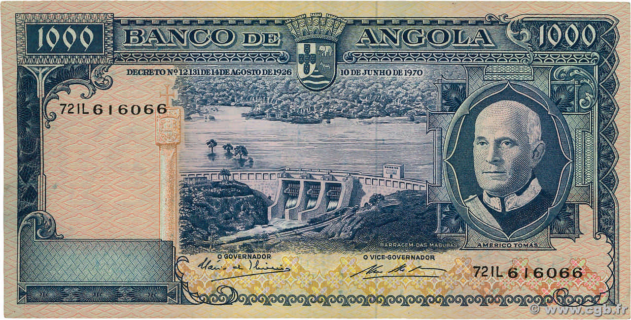 1000 Escudos ANGOLA  1970 P.098 VF+