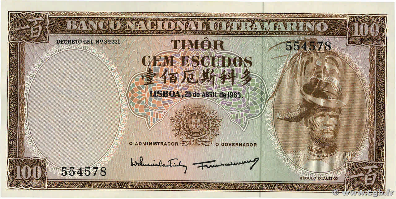 100 Escudos TIMOR  1963 P.28a NEUF