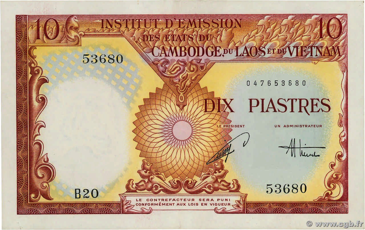 10 Piastres - 10 Dong FRENCH INDOCHINA  1953 P.107 AU